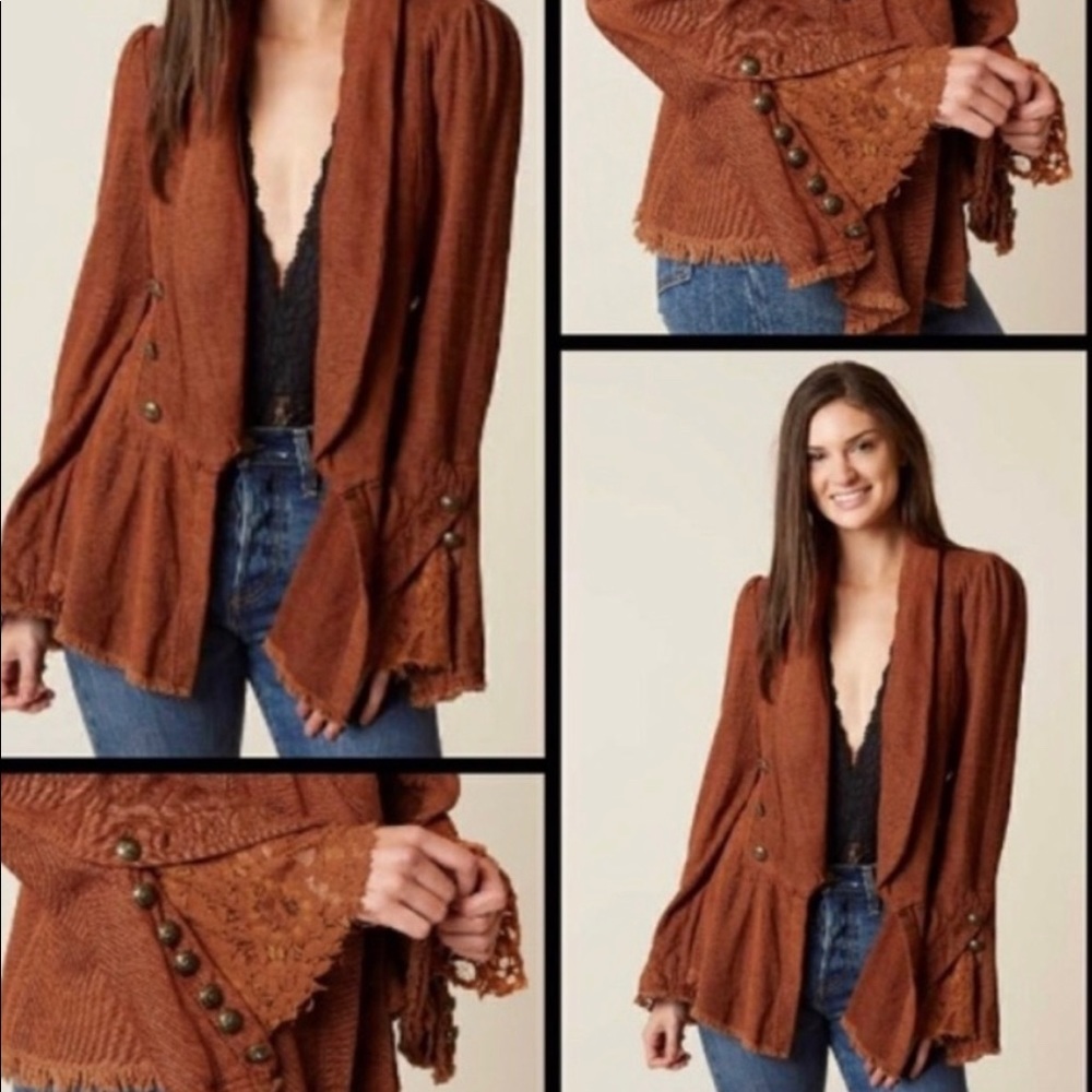 Free People Throwback Corduroy Lace Blazer Jacket Size XS